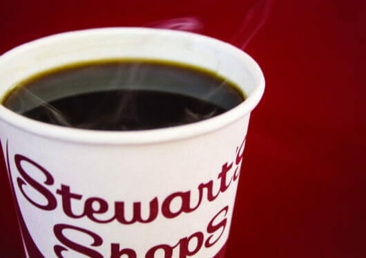 Hot cup of Stewart's coffee to go