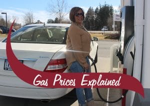 Gas pump with woman pumping gas