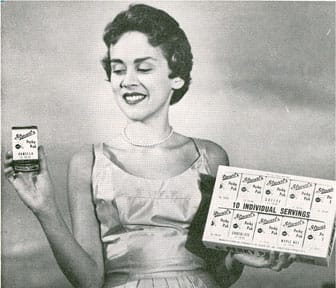 Woman holding “Perky Paks” – individual ice cream