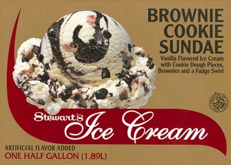 Half Gallon of Brownie Cookie Sundae. This is a vanilla flavor featuring chewy brownie bites, soft cookie dough pieces, and a rich fudge swirl.