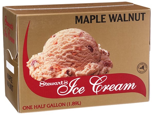 Half Gallon of Stewart's Maple Walnut is made up of our maple ice cream complemented by a generous dose of select walnuts.