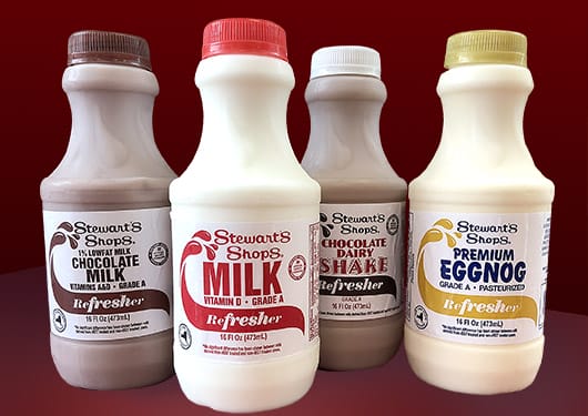 Stewart's Shops Dairy Refreshers. Eggnog, milk, chocolate milk