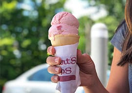 strawberry ice cream on a cone