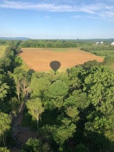 shadow of hot air balloon over field