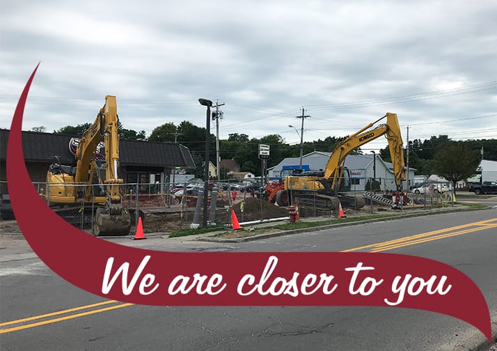Stewart's Shop under construction. Two large machines and a few cones in the parking lot
