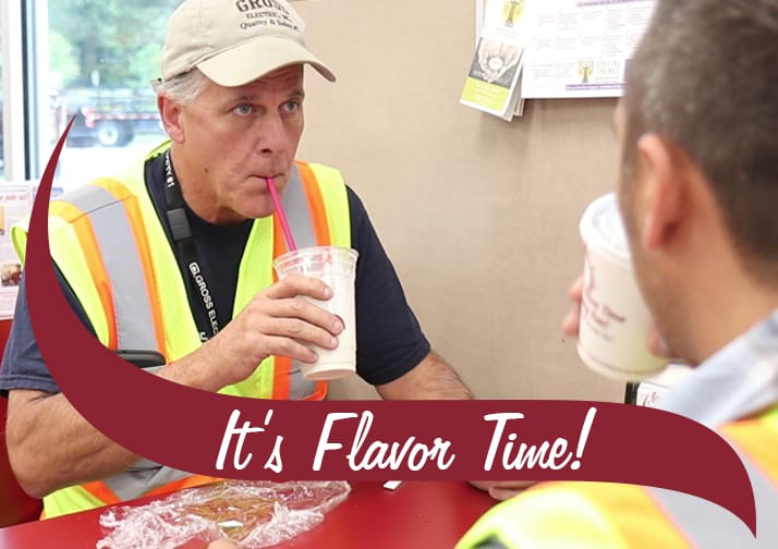 It's flavor time, construction worker drinking coffee