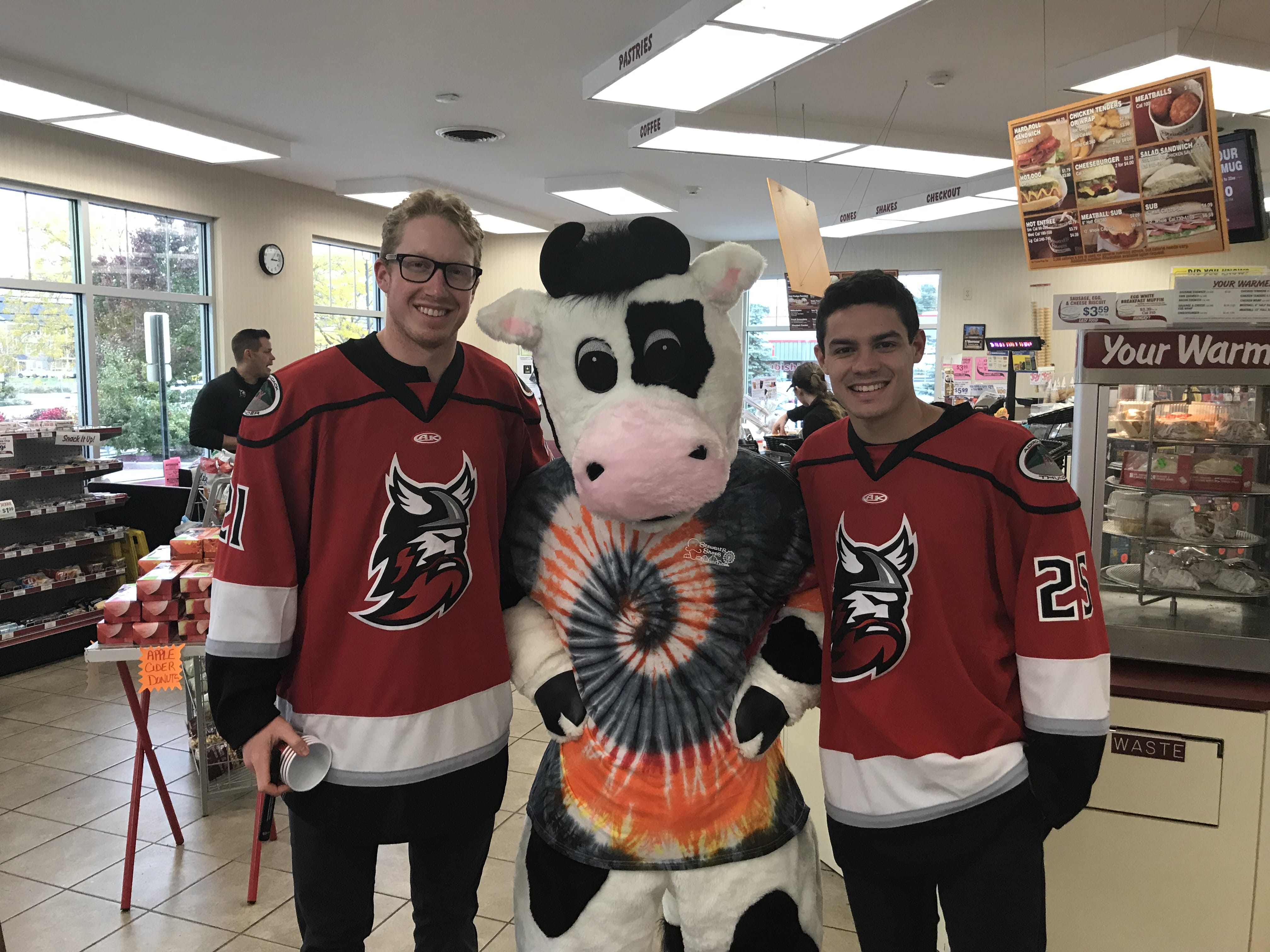 hockey players and flavor mascot