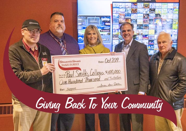 100 thousand dollar check presentation to Paul Smiths college. 5 people featured