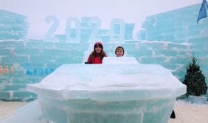 Kids at the 2020 ice palace.