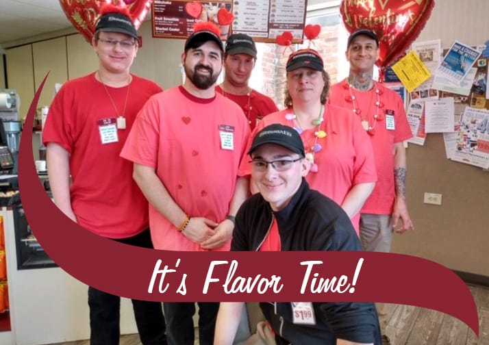 Group shot of partners in red and pink with the words It's Flavor Time on the photo.