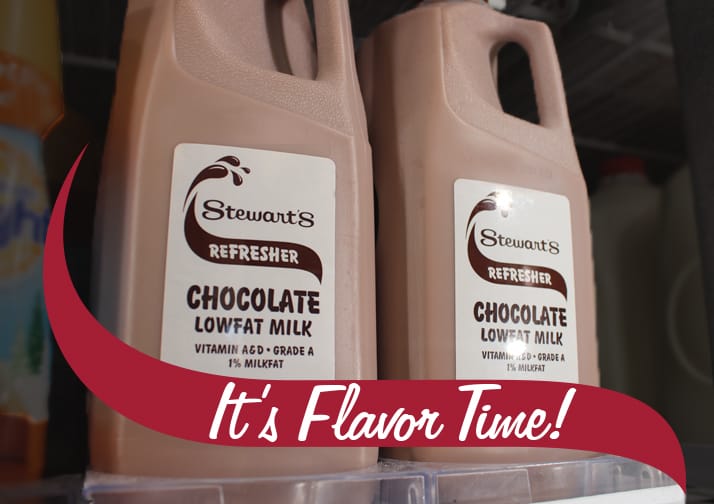 two half gallons of Stewarts chocolate milk. Its Flavor Time.