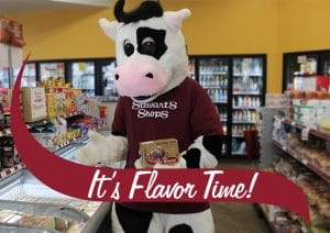 Flavor the cow holding heavenly hash ice cream. Its Flavor Time