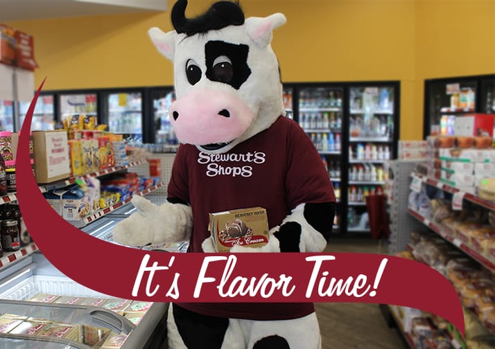 Flavor the cow holding heavenly hash ice cream. Its Flavor Time