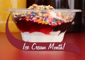 A make your own sundae with the text Ice Cream Month
