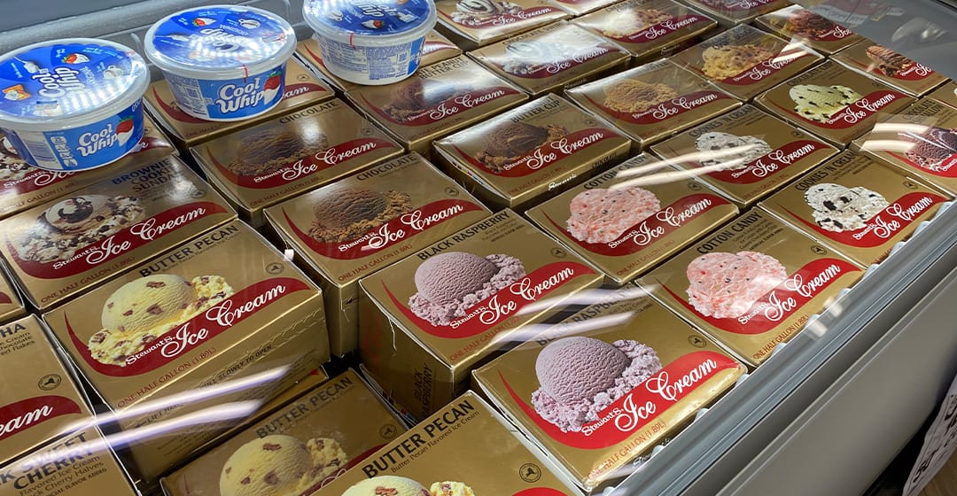 ice creams in freezer