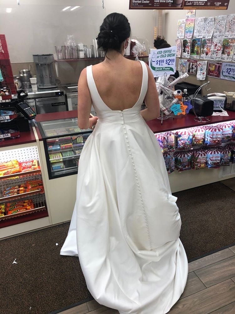 bride at register checking out