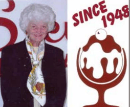 Philly Dake next to a 1948 Make Your Own Sundae ad