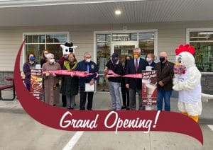 Ribbon cutting at the new state street stewarts shop in schenectady ny. Grand Opening in text.