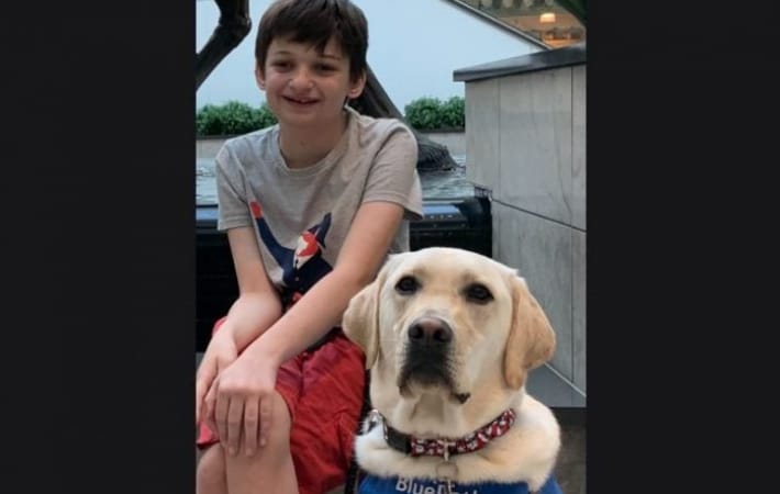 Service dog Clancey with his owner Alex