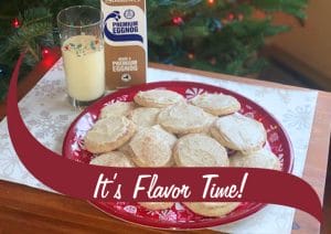 Eggnog Snickerdoodle cookies with an "It's flavor time!" wave