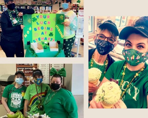 Photo collage of Partners dressed up for St. Patrick's Day
