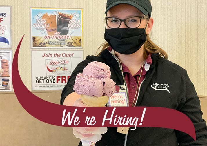 We're Hiring! Stewart's Partner holding an ice cream cone