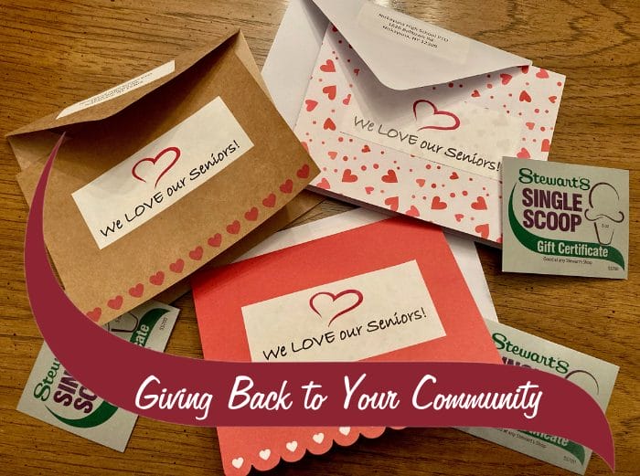 Thank you notes saying "We love our Seniors" and ice cream cone gift certificates.