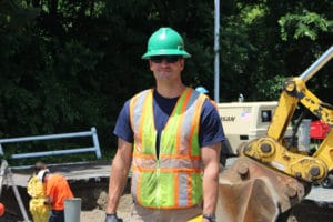 Stewarts employee in hard hat