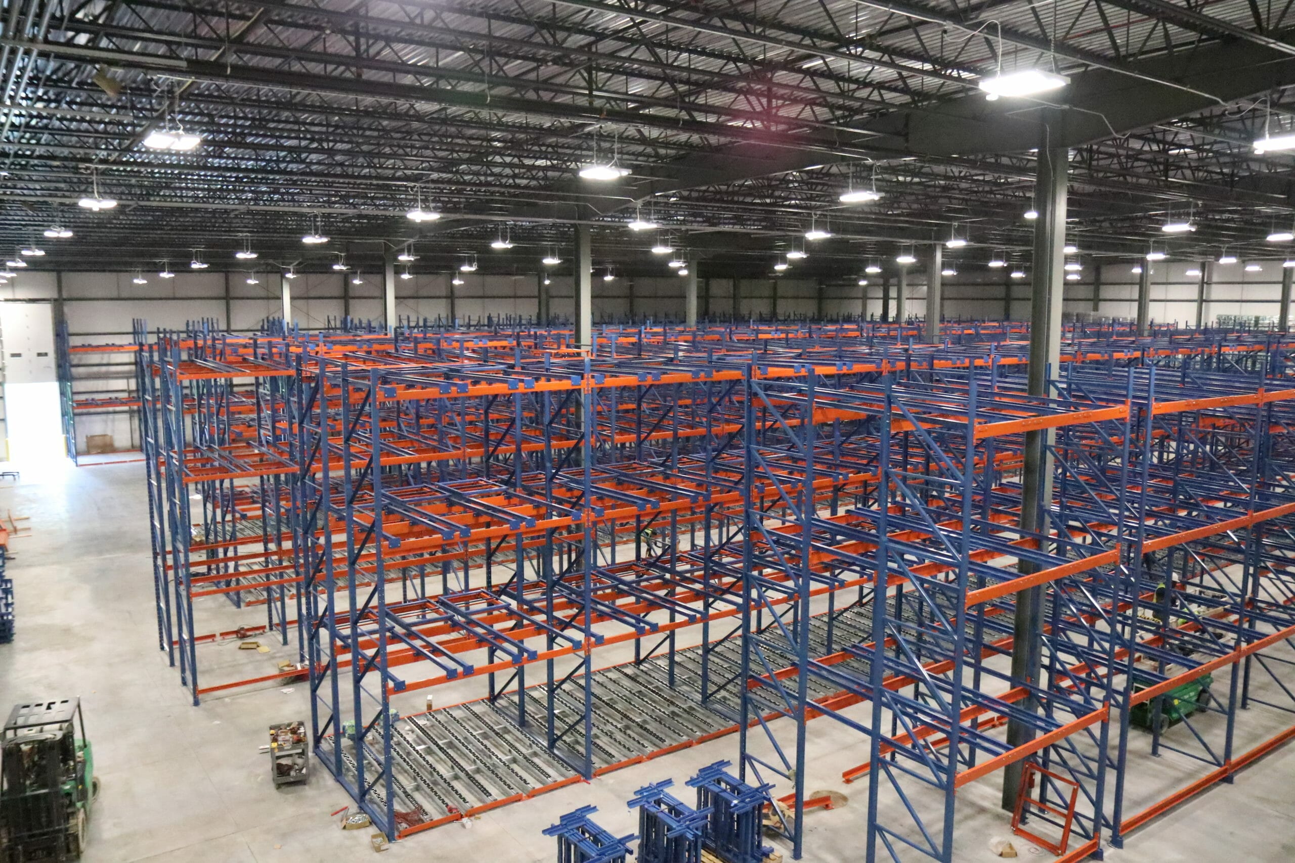 The empty racks in the new plant expansion