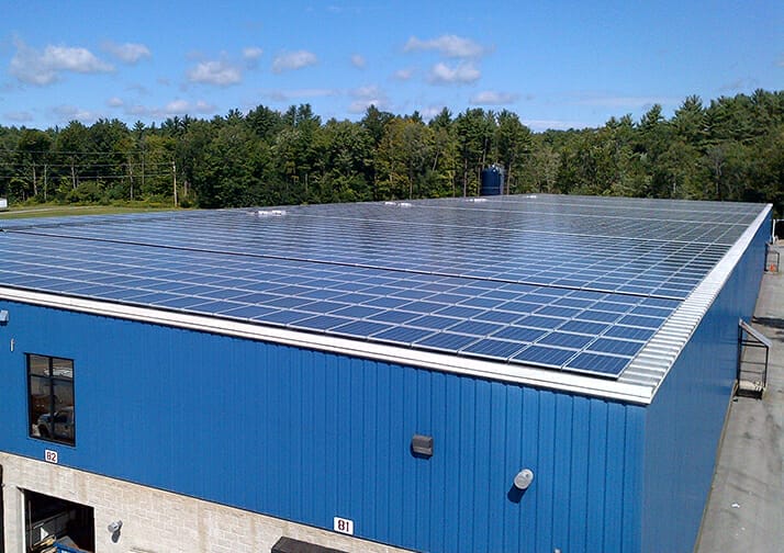 solar panels on the roof of the stewarts plant