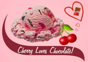 Featured Image- cherry loves chocolate ice cream for a Valentine's Day treat.