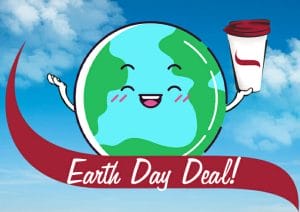 Cartoon Earth with Coffee Cup