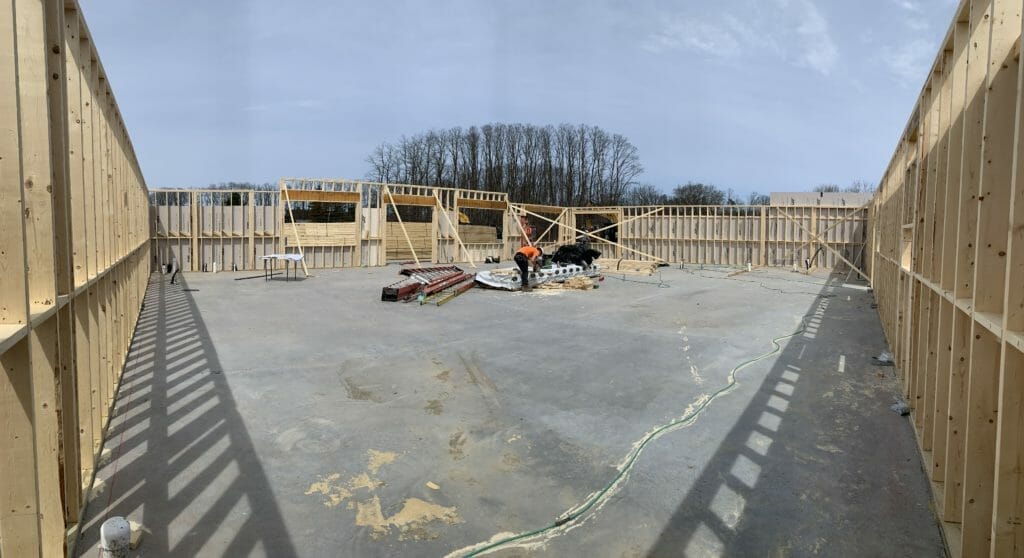 View from inside shop being framed