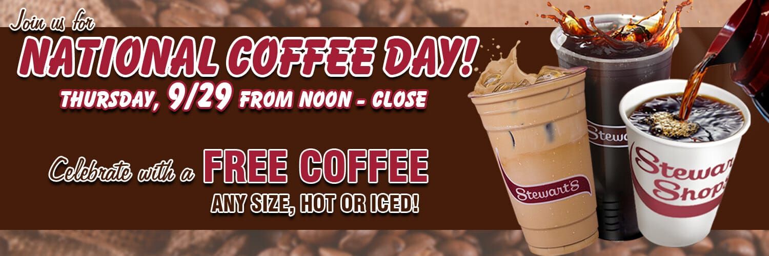 National Coffee Day is 9/29! celebrate with any size hot or iced coffee from noon to close.