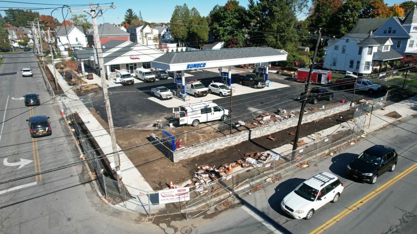 Drone View Of New shop and gas pumps