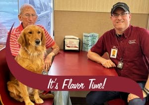 Service Dog with Owner and Shop Partner