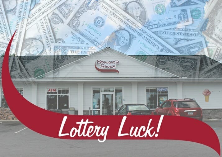 Lottery Luck decorative picture with money and a Stewart's storefront.