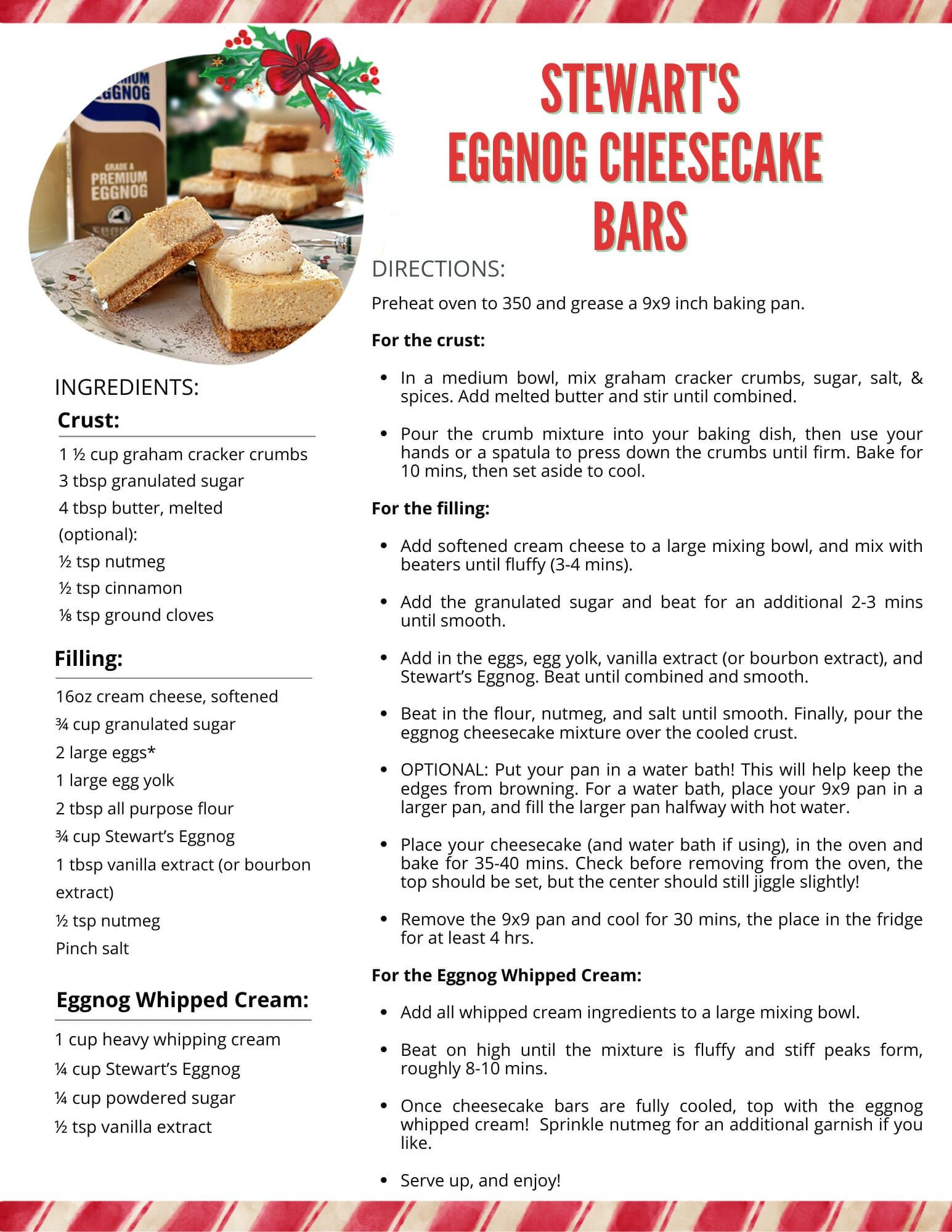 Holiday Recipe Time! Try These Festive Stewart's Eggnog Cheesecake Bars