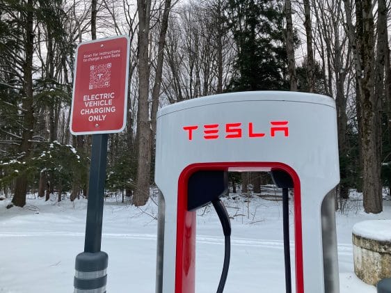 a Tesla electric vehicle charging station. 