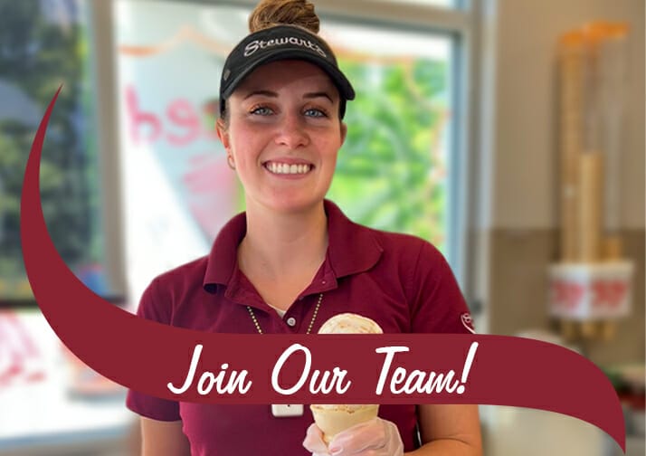 Title image for part time hiring blog post. Stewart's Partner holding Ice Cream.