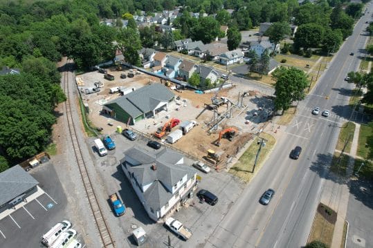 Drone image of construction at south utica shop