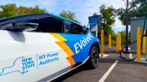 NYPA/EVolve NY electric vehicle parked 