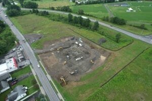drone view of Stewart's plot of land, construction just starting. 