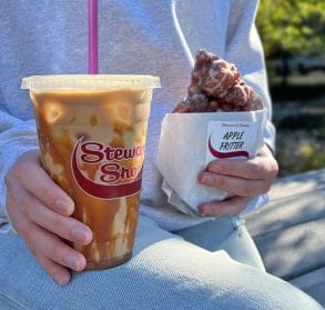 Stewart's iced coffee and apple fritter. 