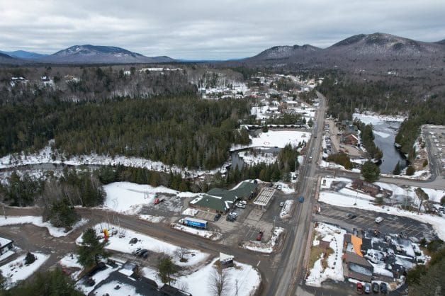 Drone picture of the North Lake Placid Stewart's Shops.