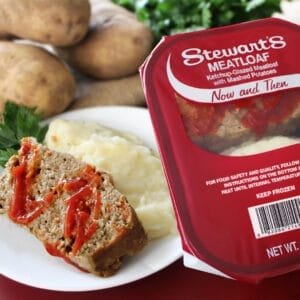 Easy Food: Stewart's Now and Then Entrees are easy meals for the whole family. Choose from classic Mac & Cheese to Chicken Alfredo! We also carry a Meatloaf and Mashed Potatoes Now and Then seen in this image. 