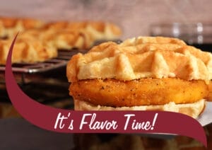 Indulge in the new spicy chicken and waffles sandwich. It's perfect for easy dinners on the go, lunch or a snack. Picture of the Spicy Chicken Wafflewich.