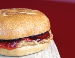 peanut butter and jelly on a hard roll