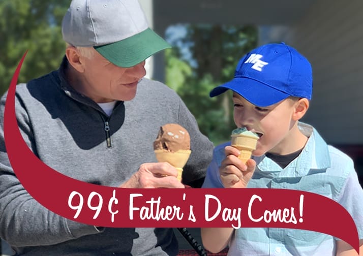 Father and son enjoying ice cream cones.
