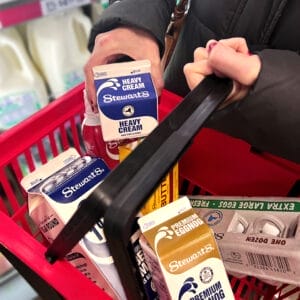 Basket of Stewart's dairy products. 